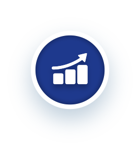 Icon mit drei statistischen Säulen und einer aufwärtsgehenden Kurve